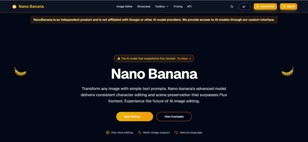 an image of google's  nano banana's website