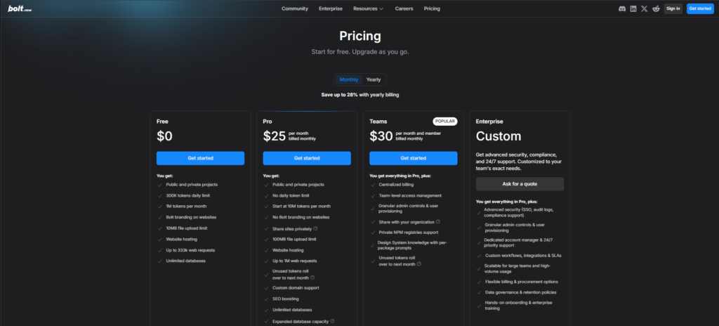 bolt pricing plan