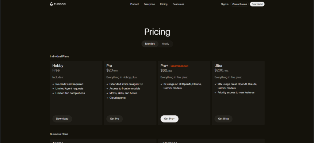 Cursor Pricing Plan